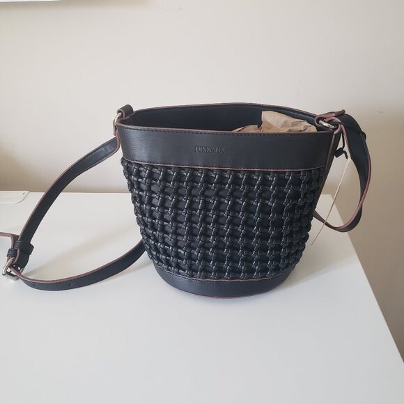 Pinkstix NWT Black Woven Bucket Bag – Vegan Shoulder Purse - Picture 2 of 16